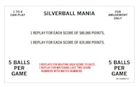 SILVERBALL MANIA (Bally) Score Card Set