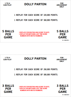 DOLLY PARTON (Bally) Score Cards