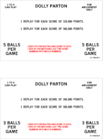 DOLLY PARTON (Bally) Score Cards