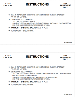 DOLLY PARTON (Bally) Score Cards