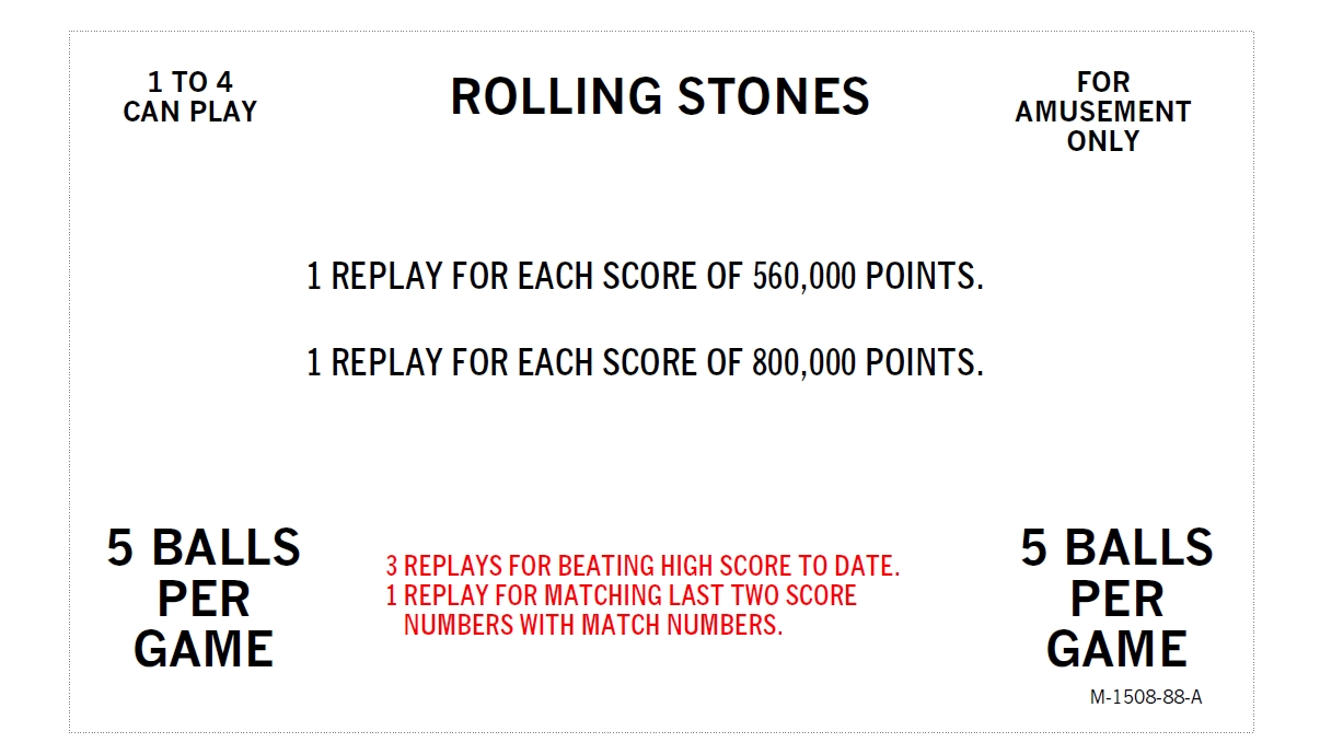 ROLLING STONES (Bally) Score Cards (5)