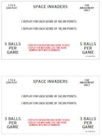 SPACE INVADERS (Bally) Score Cards