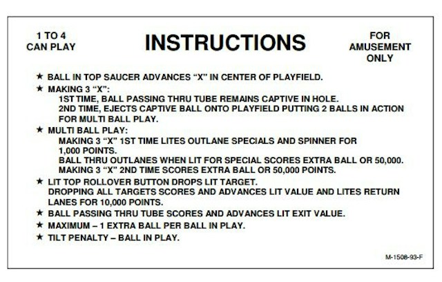XENON (Bally) Score Card Set