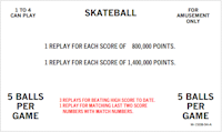 SKATEBALL (Bally) Score Cards