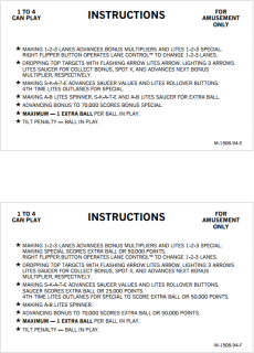 SKATEBALL (Bally) Score Cards