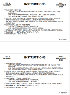 FRONTIER (Bally) Score Card Set
