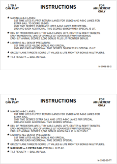 FRONTIER (Bally) Score Card Set