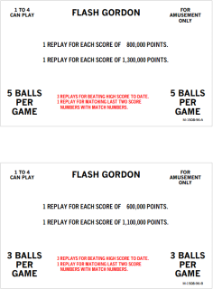 FLASH GORDON (Bally) Score Cards