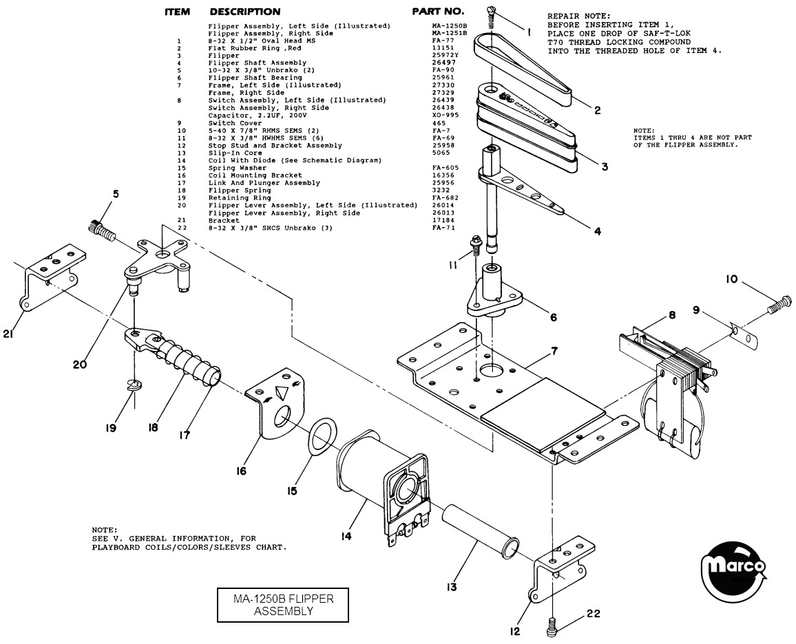Flipper assembly Gottlieb left