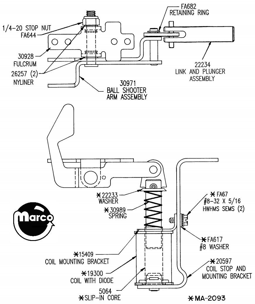 Ball shooter arm assembly Gottlieb