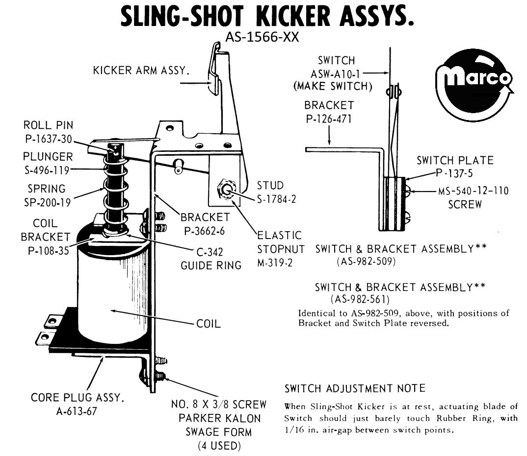 P-3662-6 - Slingshot bracket Bally EM - Marco Specialties