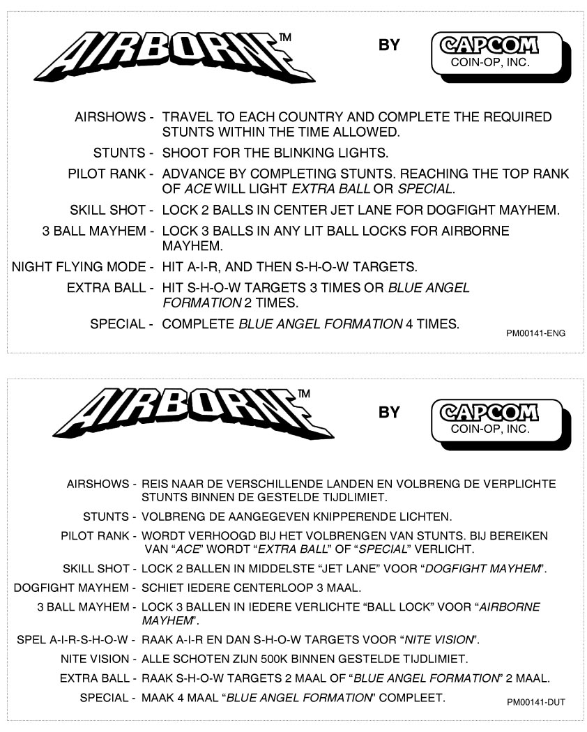 AIRBORNE (Capcom) Score cards (4)