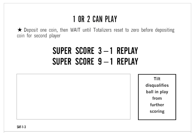SAFARI Flipper (Bally 1968) Score Cards