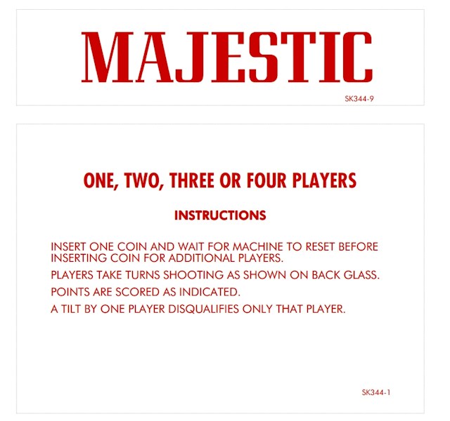 MAJESTIC (Gottlieb 1957) Score Card