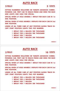 AUTO RACE (Gottlieb) Score cards (12)
