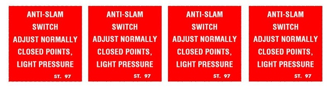 Anti-slam switch decal Williams STD-97