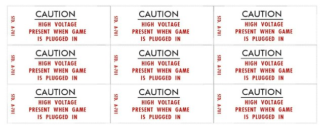 Caution High Voltage decals Williams (9)