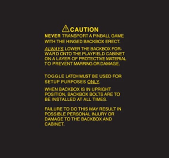 Backbox warning stencil Williams System WPC95