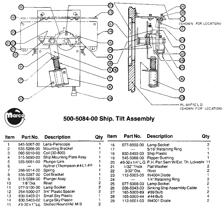 TORPEDO ALLEY (Data East) Ship tilt assembly