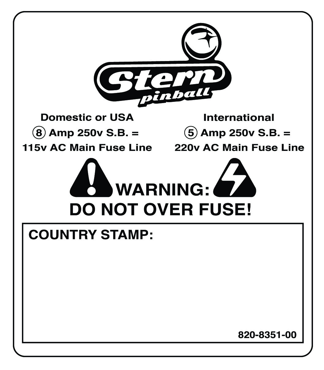 AC Power Plate Ratings Sticker (STERN)