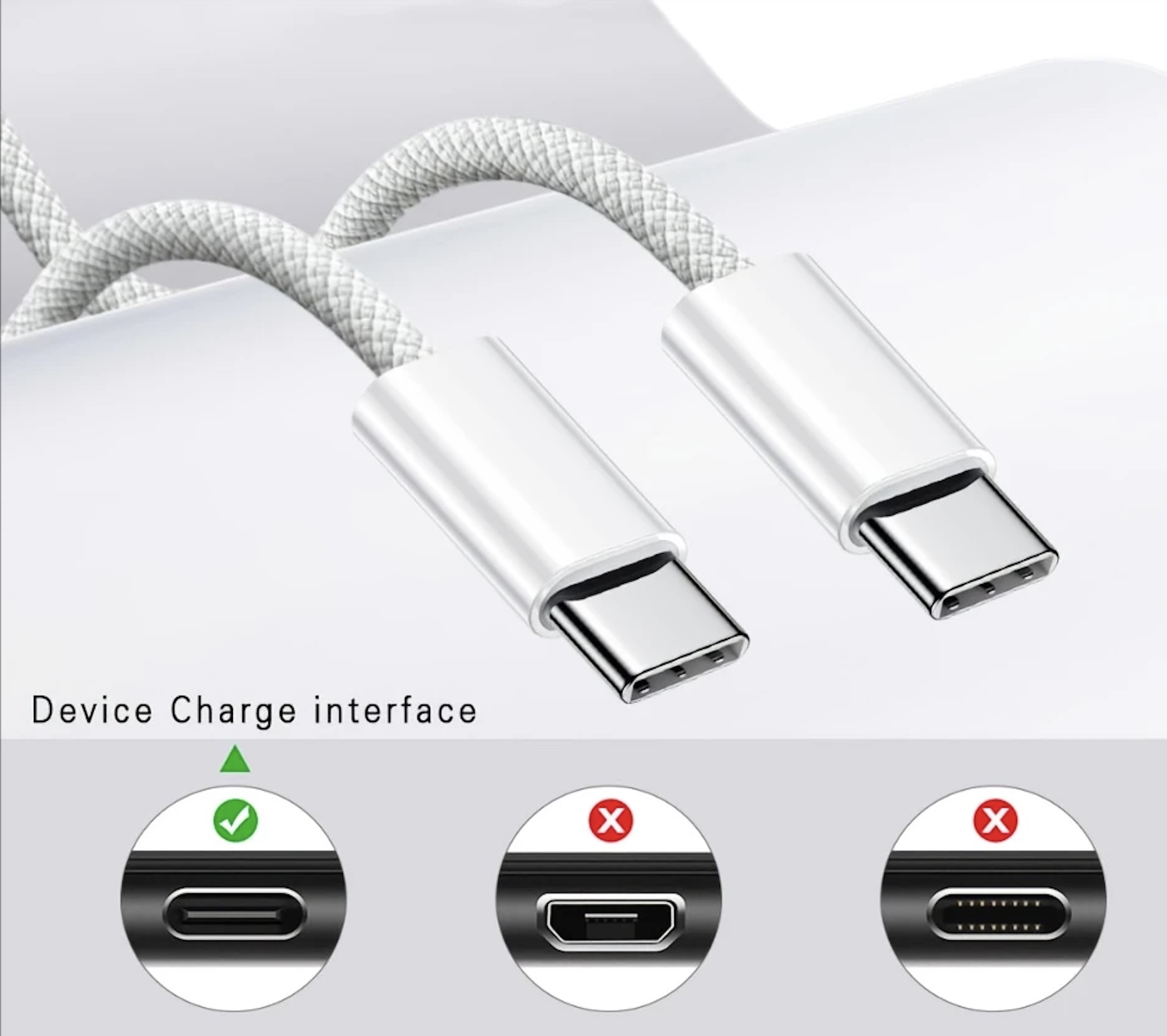 60W 3ft USB-C to USB-C Cable Fast Charger Type C