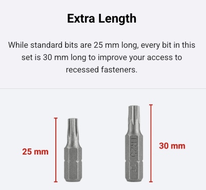 S2 Steel Bit Set - tamper proof Torx 7 pc