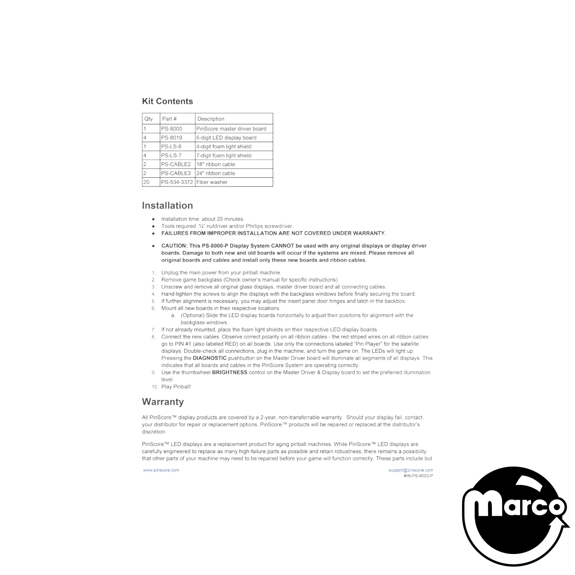 PS-8000-P Instruction Sheet [FOR PRODUCTION USE ONLY]