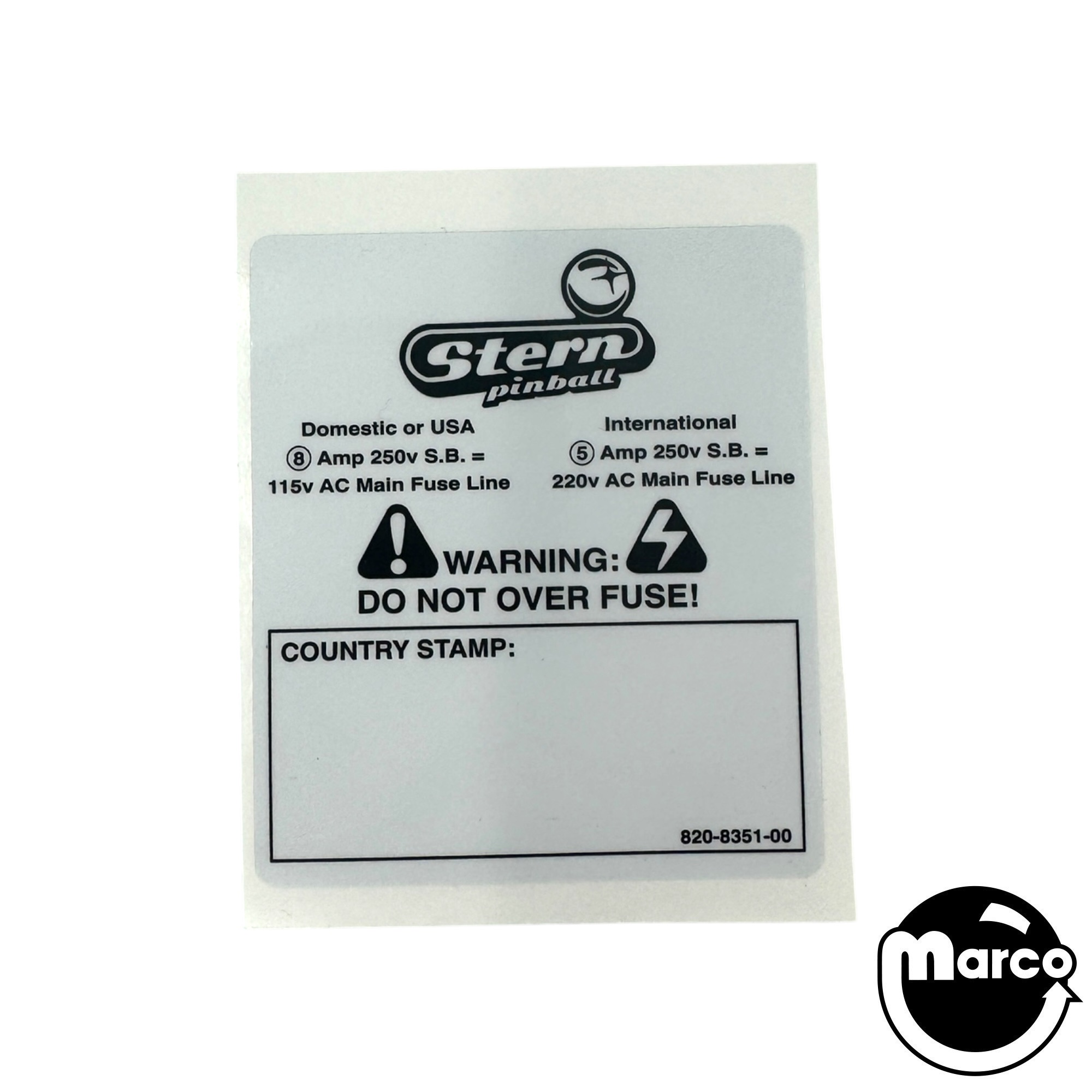 AC Power Plate Ratings Sticker (STERN)