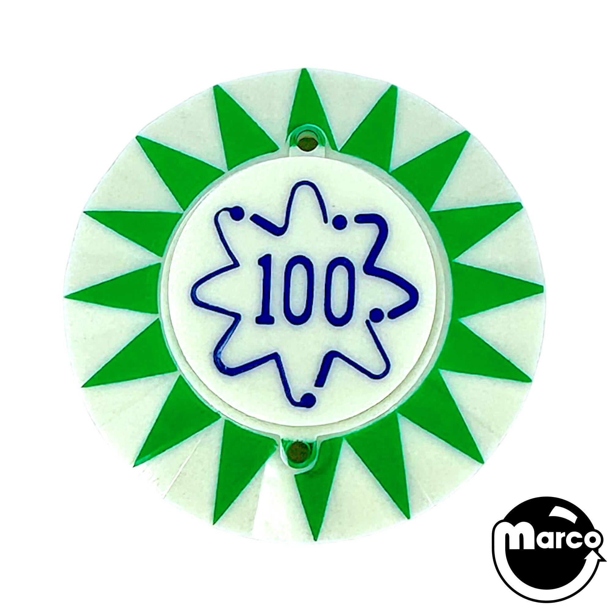 Pop bumper cap sunburst '100' squiggle G/B 16531