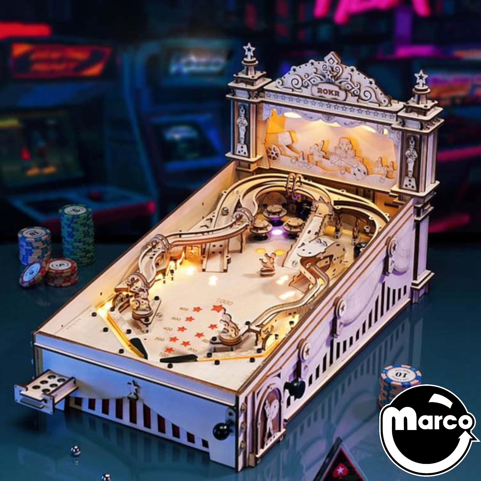 3D ROKR Wooden Pinball Machine