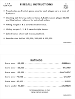 FIREBALL Home (Bally 1976) Score Cards