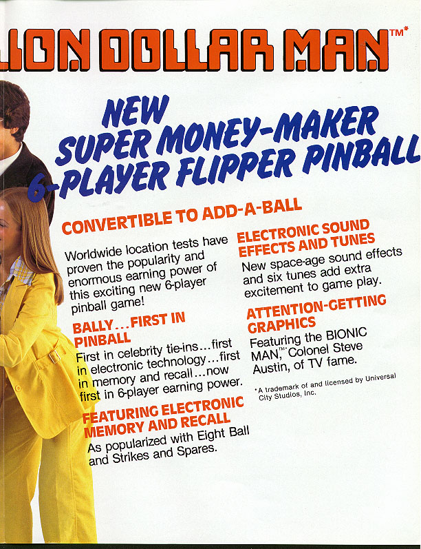 SIX MILLION DOLLAR MAN (Bally) Flyer