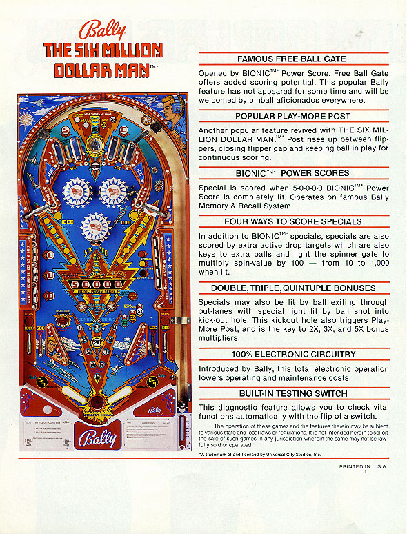 SIX MILLION DOLLAR MAN (Bally) Flyer