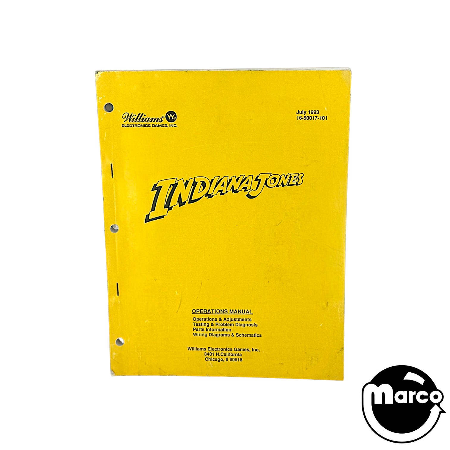 INDIANA JONES (Williams) Manual - Original