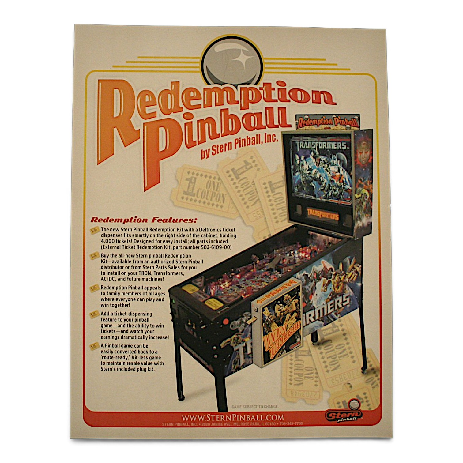 TRANSFORMERS (Stern) Redemption Flyer