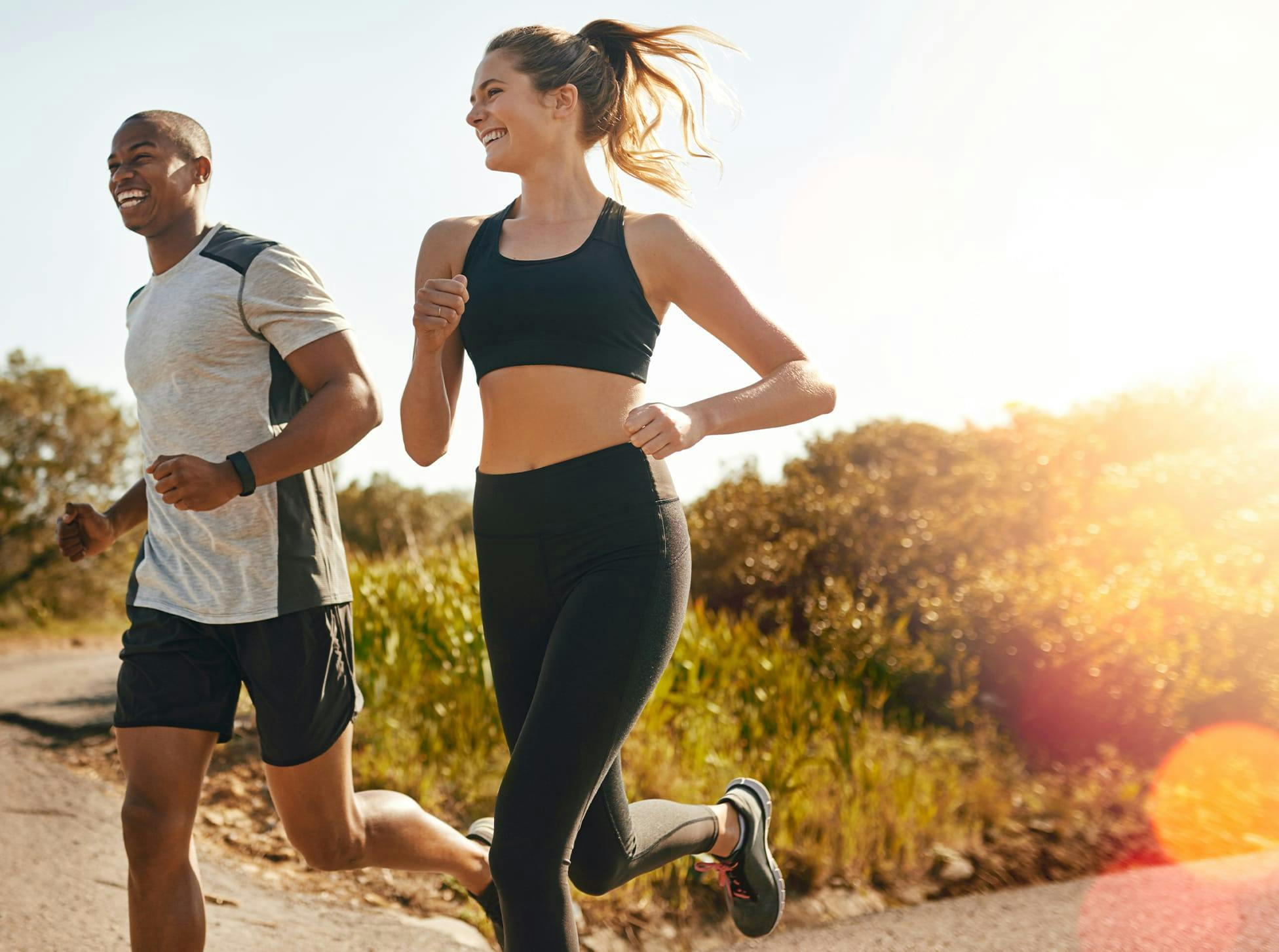 man and woman on a run