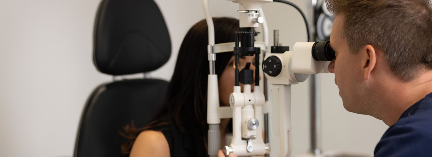 Dr. Gorscak performing eye exam