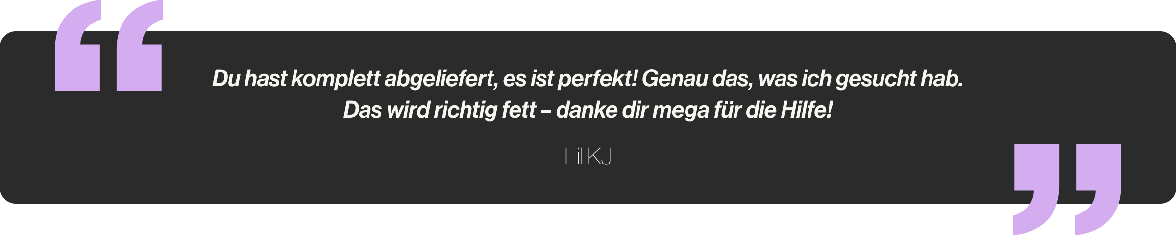 Du hast komplett abgeliefert, es ist perfekt! Genau das, was ich gesucht hab. Das wird richtig fett – danke dir mega für die Hilfe!