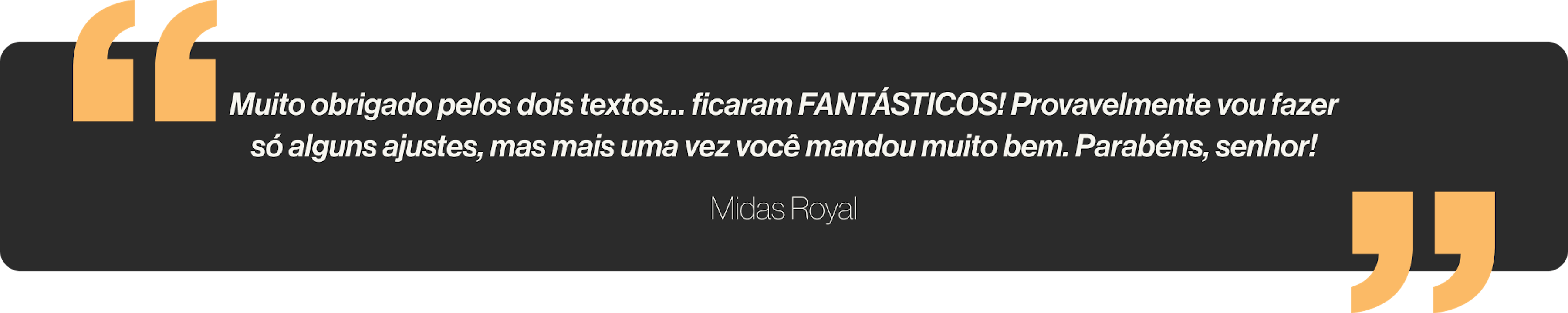Muito obrigado pelos dois textos… ficaram FANTÁSTICOS! Provavelmente vou fazer só alguns ajustes, mas mais uma vez você mandou muito bem. Parabéns, senhor!