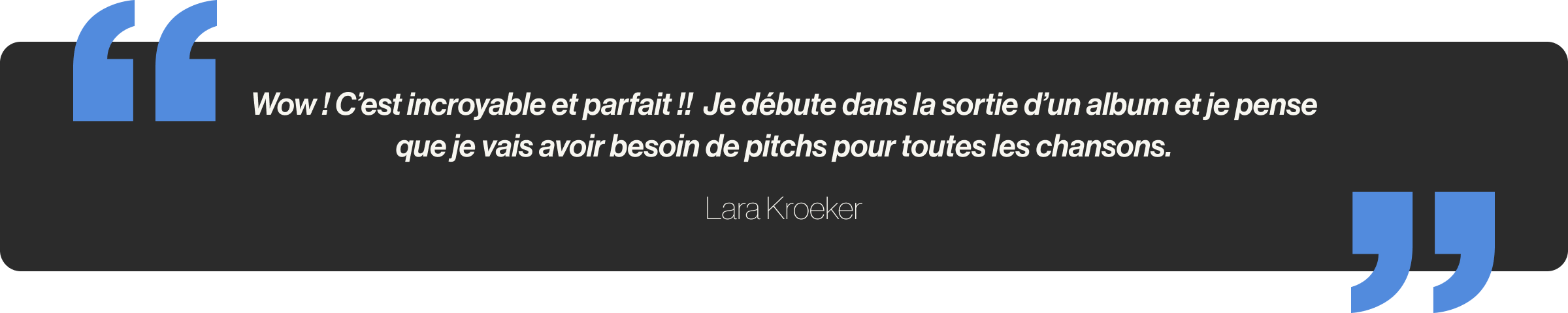 Wow ! C’est incroyable et parfait !!  Je débute dans la sortie d’un album et je pense que je vais avoir besoin de pitchs pour toutes les chansons.