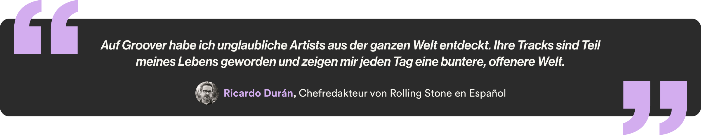 Auf Groover habe ich unglaubliche Artists aus der ganzen Welt entdeckt. Ihre Tracks sind Teil meines Lebens geworden und zeigen mir jeden Tag eine buntere, offenere Welt.