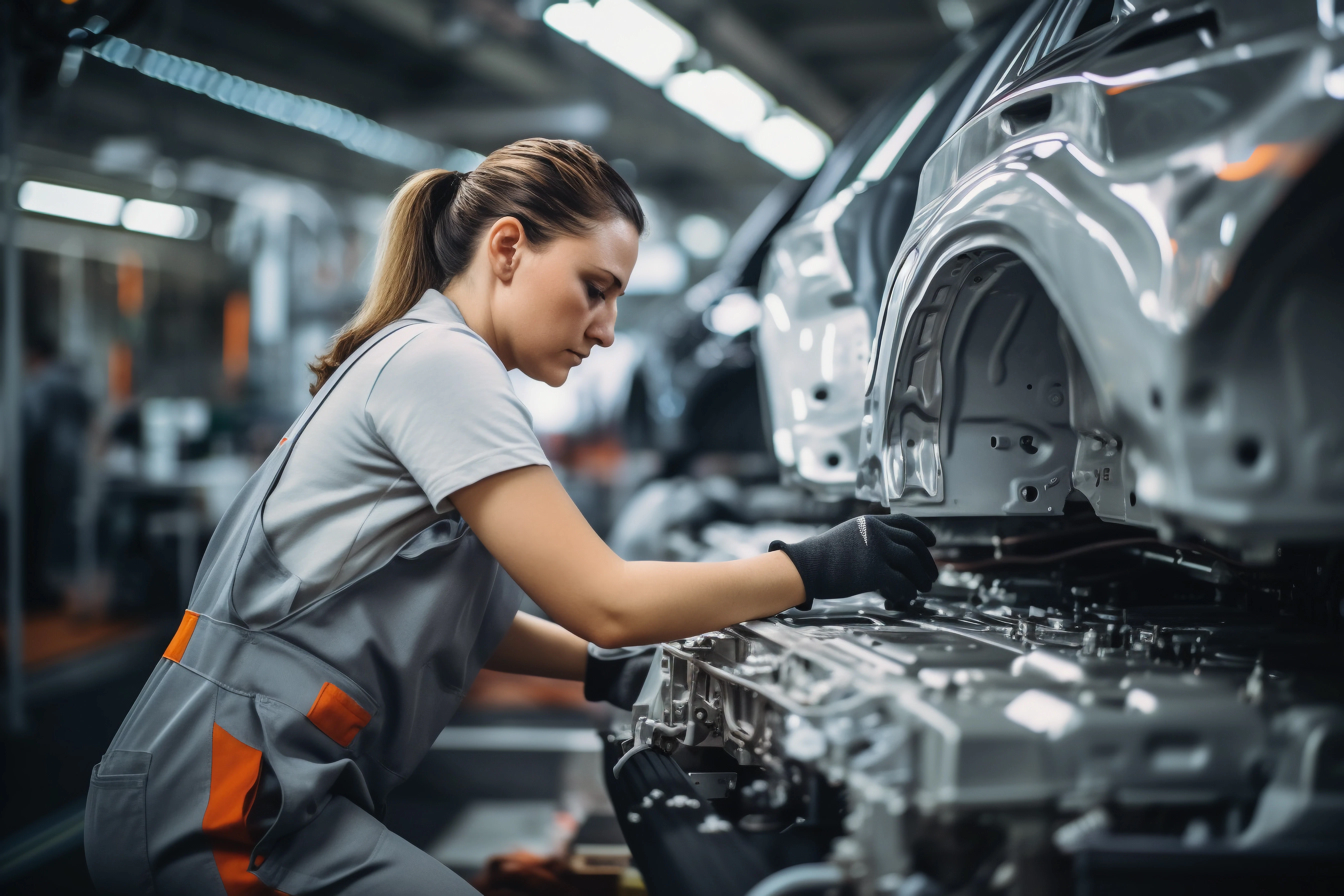 Operator working on an automotive assembly line