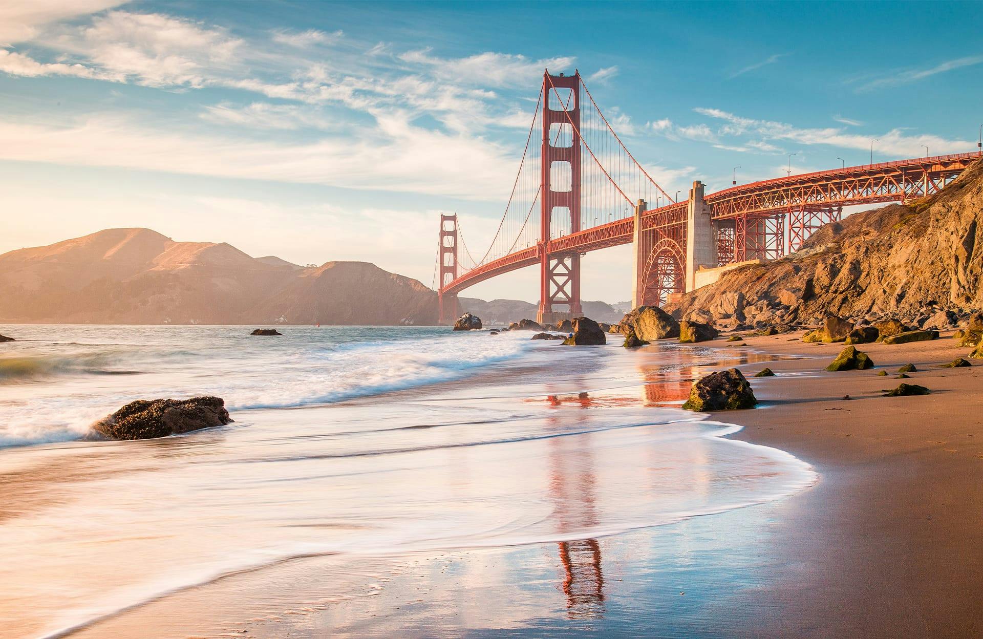 Golden gate bridge over beach