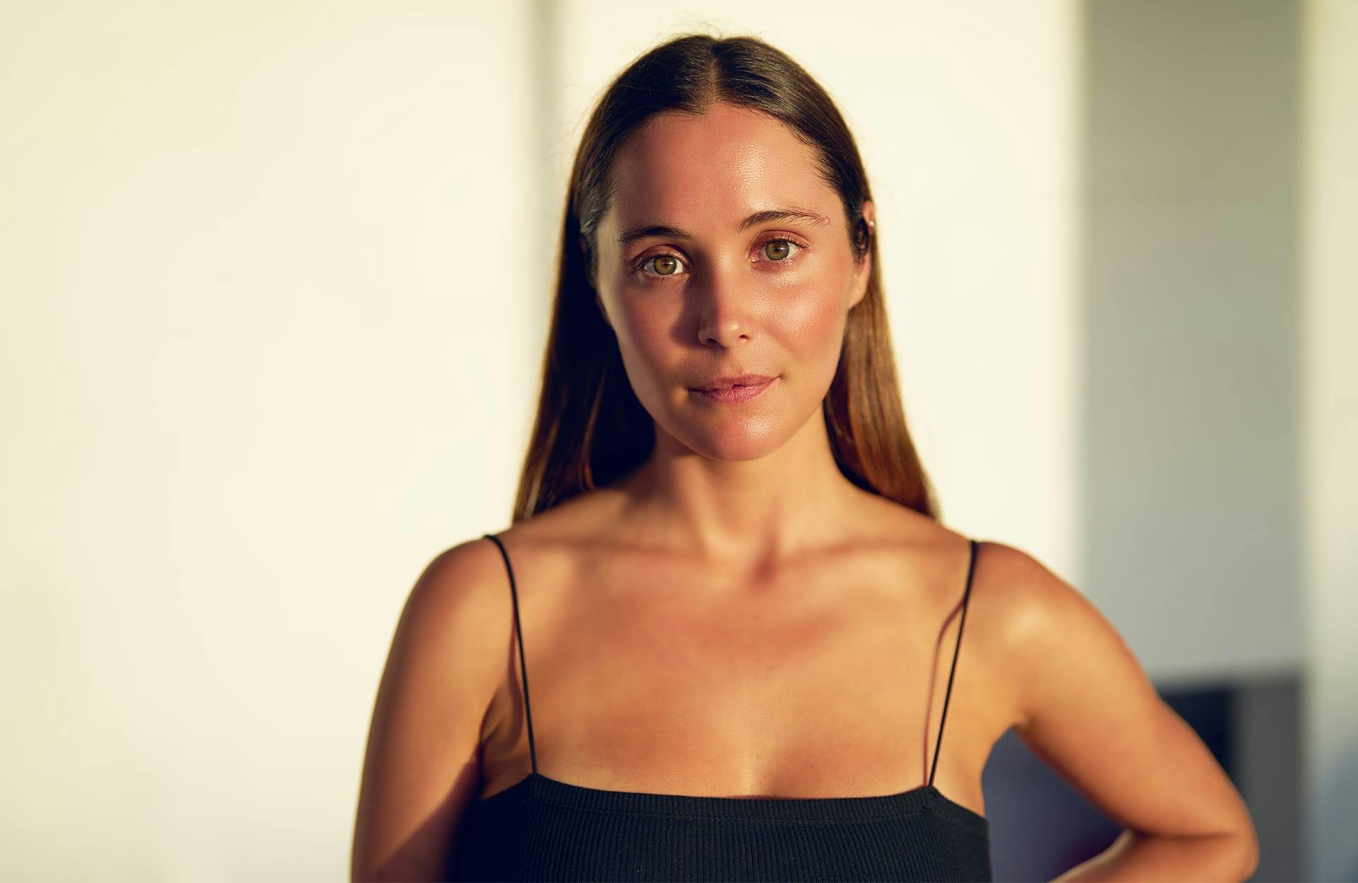Woman in black top