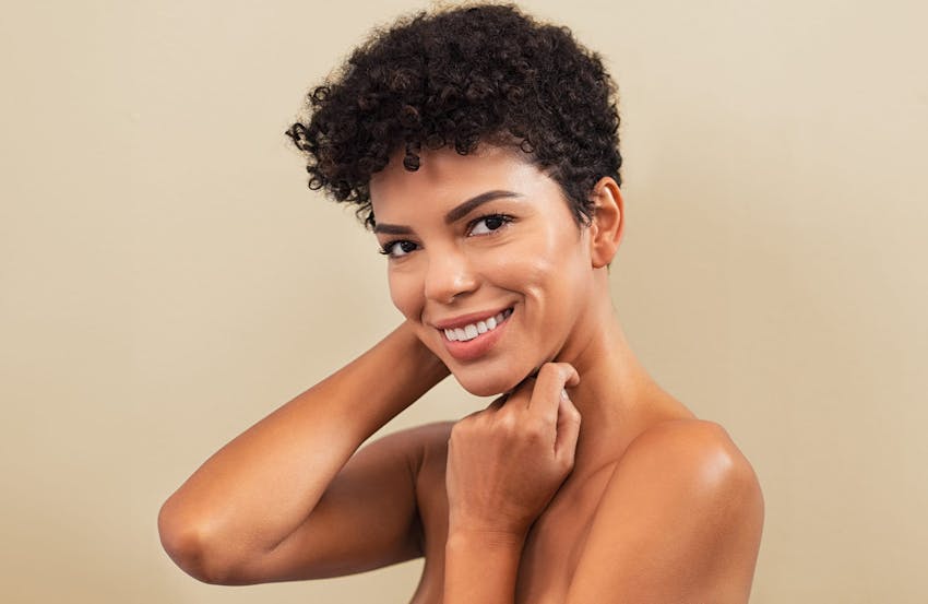 Smiling woman with short hair