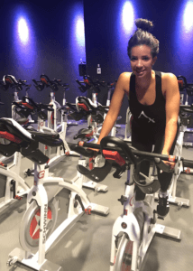 Woman on exercise bike