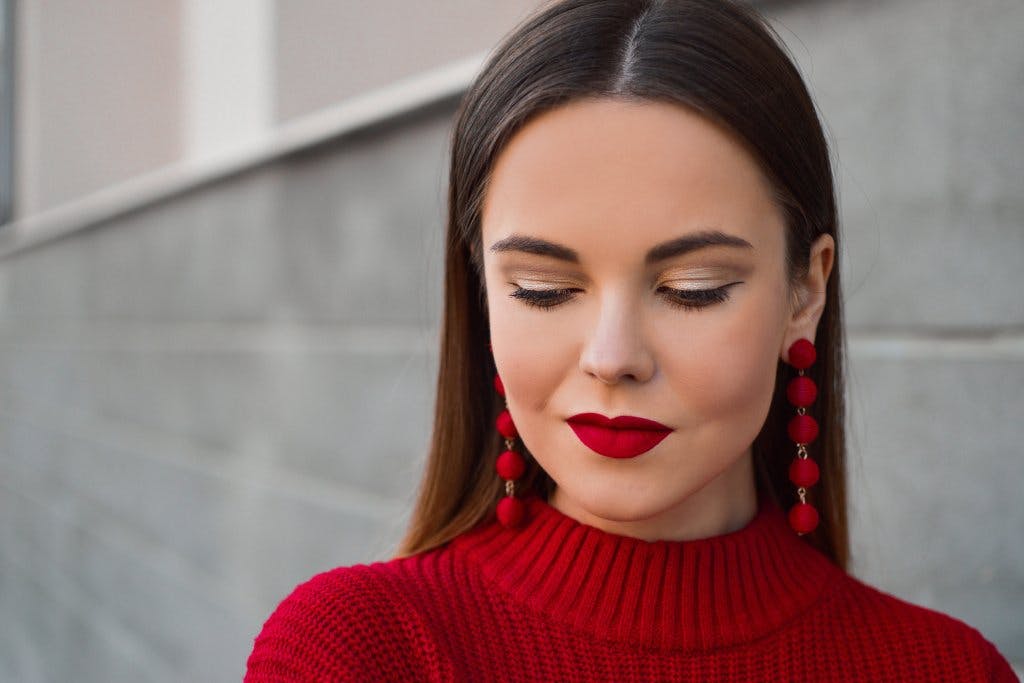 Woman wearing red lipstick