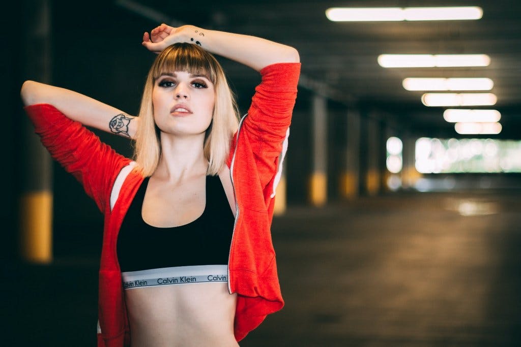 Woman in a black bra