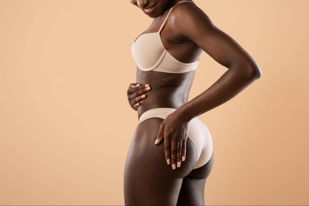 Woman in beige underwear