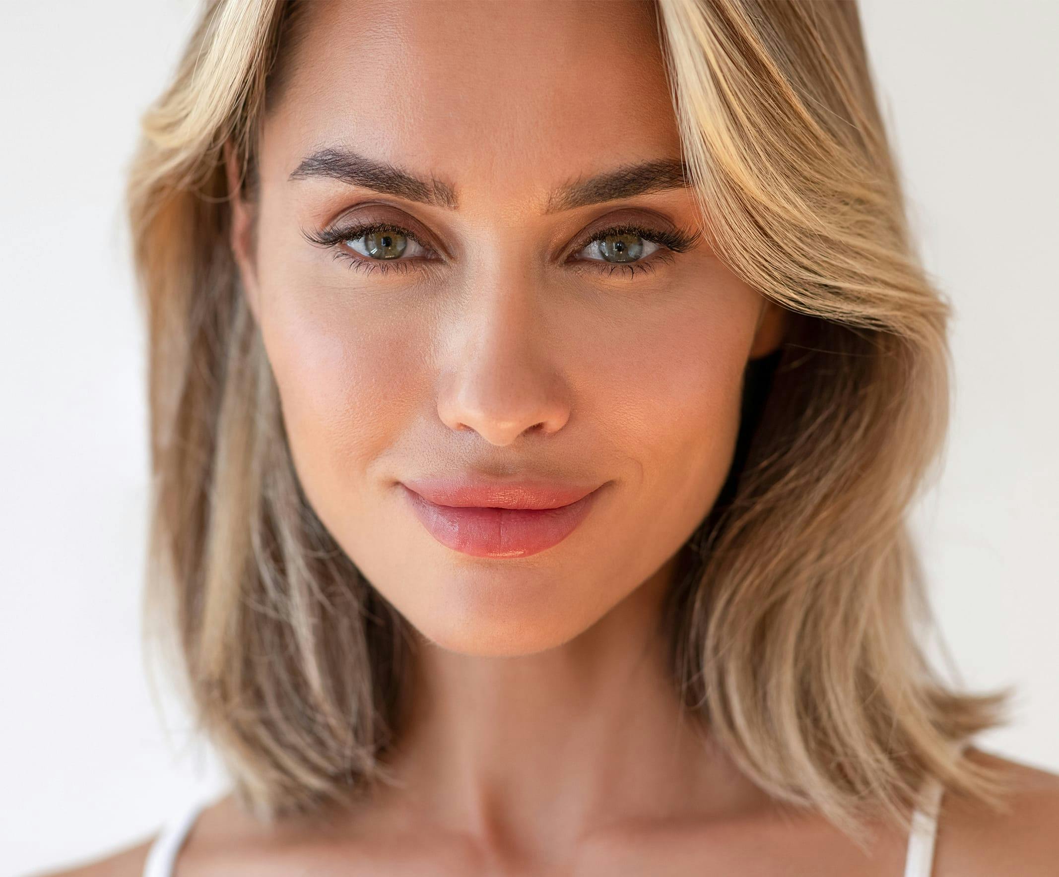 Woman smiling over shoulder